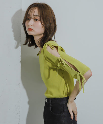 蝴蝶結開叉袖針織衫（五分袖）