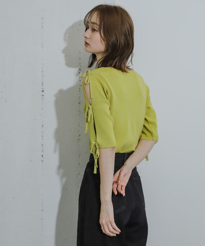 蝴蝶結開叉袖針織衫（五分袖）