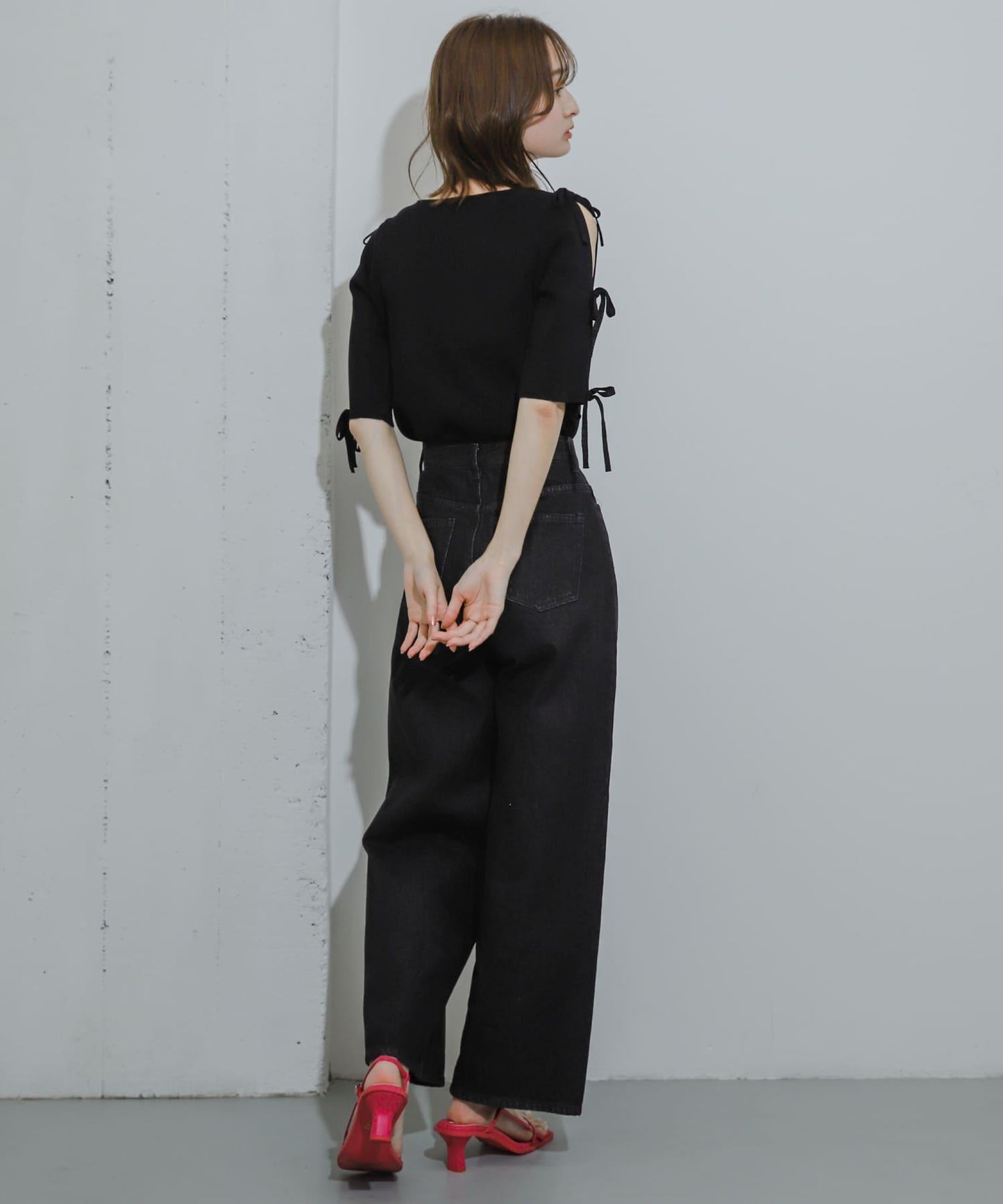 蝴蝶結開叉袖針織衫（五分袖）