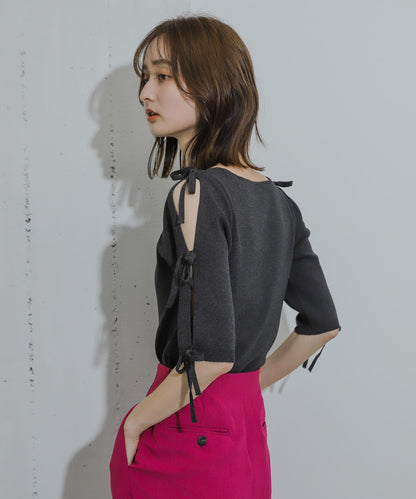 蝴蝶結開叉袖針織衫（五分袖）