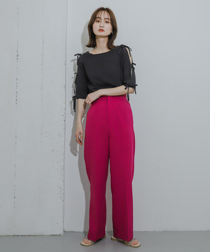 蝴蝶結開叉袖針織衫（五分袖）