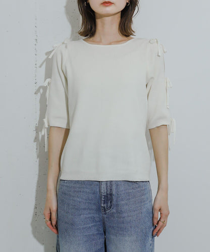 蝴蝶結開叉袖針織衫（五分袖）