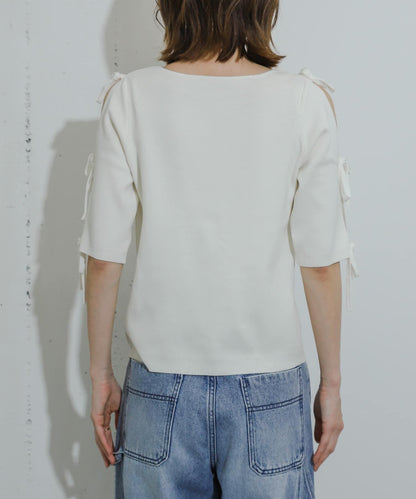 蝴蝶結開叉袖針織衫（五分袖）