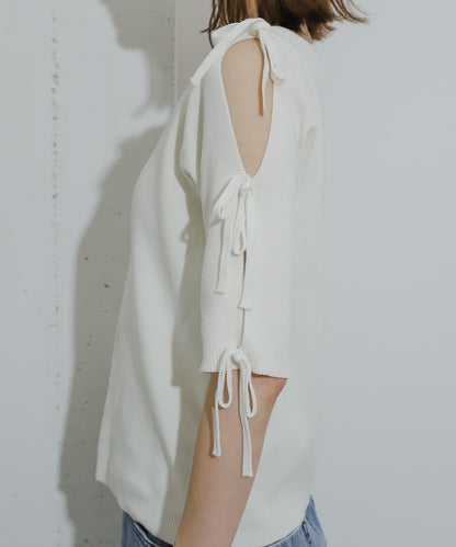 蝴蝶結開叉袖針織衫（五分袖）