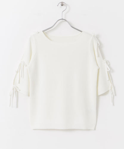 蝴蝶結開叉袖針織衫（五分袖）