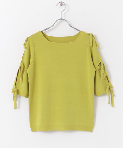 蝴蝶結開叉袖針織衫（五分袖）