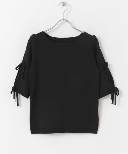 蝴蝶結開叉袖針織衫（五分袖）