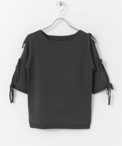 蝴蝶結開叉袖針織衫（五分袖）