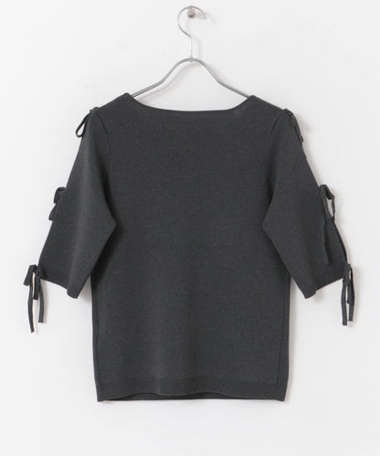 蝴蝶結開叉袖針織衫（五分袖）