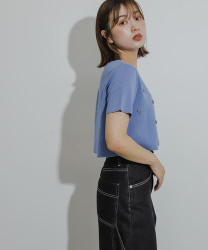 心形領口鑲鑽毛衣