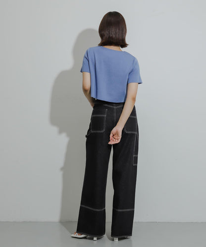 心形領口鑲鑽毛衣