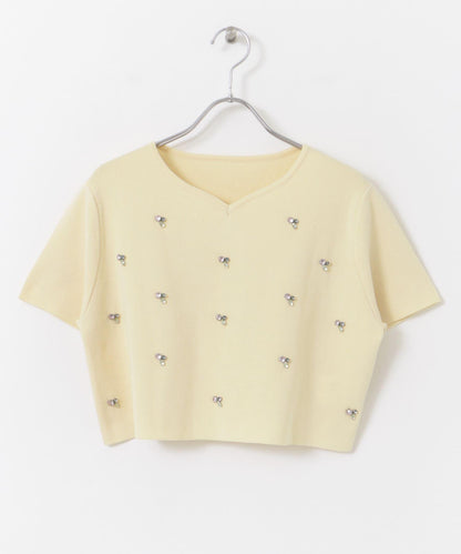 心形領口鑲鑽毛衣