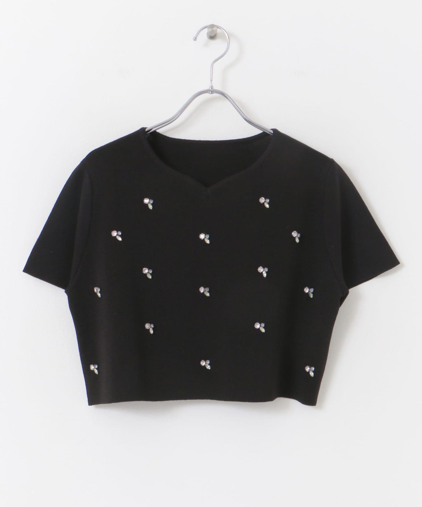 心形領口鑲鑽毛衣