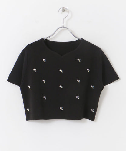 心形領口鑲鑽毛衣