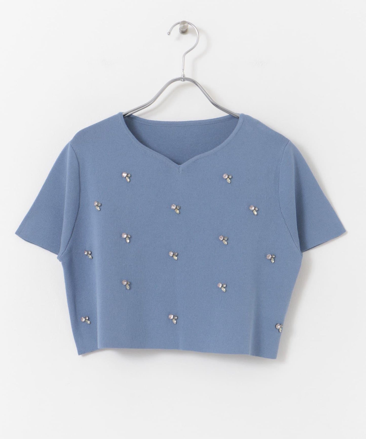 心形領口鑲鑽毛衣