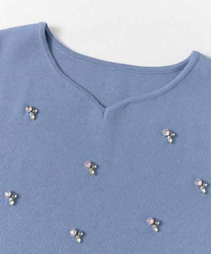 心形領口鑲鑽毛衣