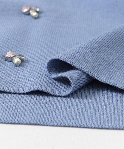 心形領口鑲鑽毛衣