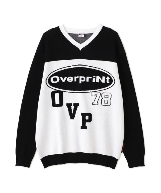 overprint/覆印/O型V領棉針織衫