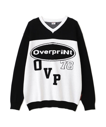 overprint/覆印/O型V領棉針織衫