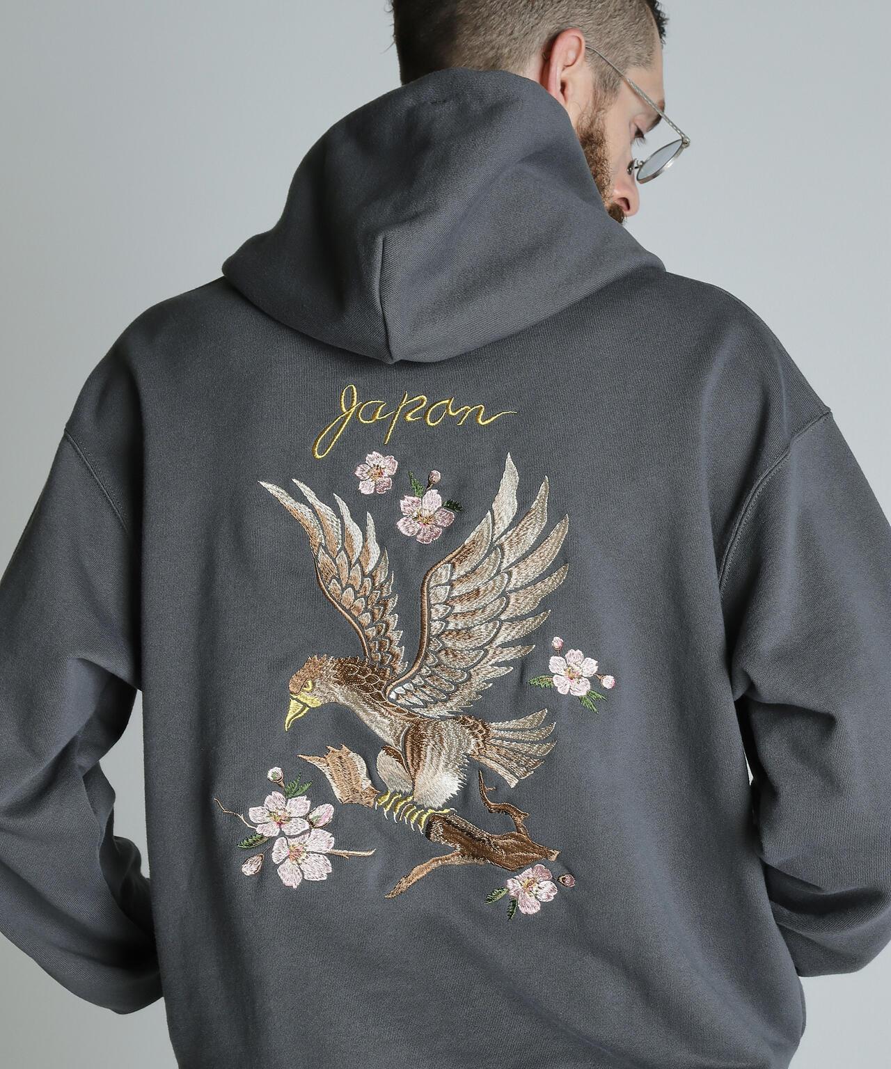 刺繡櫻花日本鷹帽衫