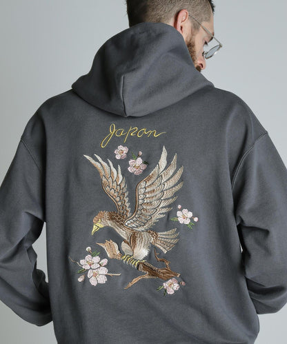 刺繡櫻花日本鷹帽衫