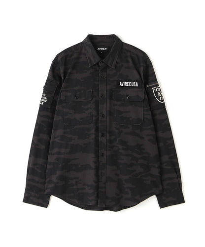 基礎疲勞軍裝卡其色長袖襯衫
