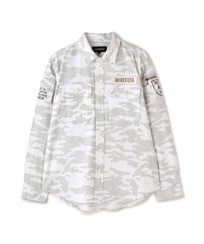 基礎疲勞軍裝卡其色長袖襯衫