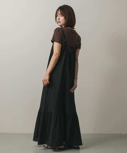 格紋提花吊帶連衣裙