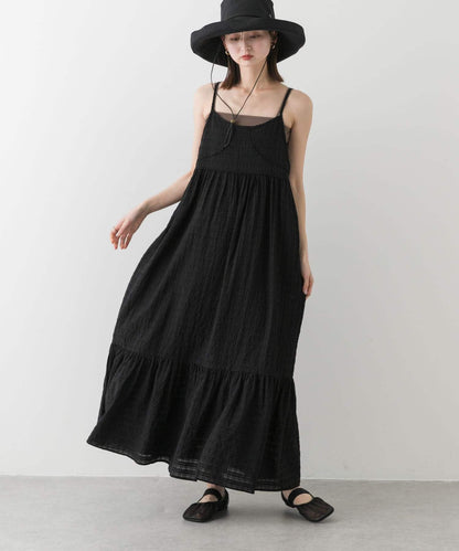 格紋提花吊帶連衣裙