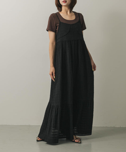 格紋提花吊帶連衣裙