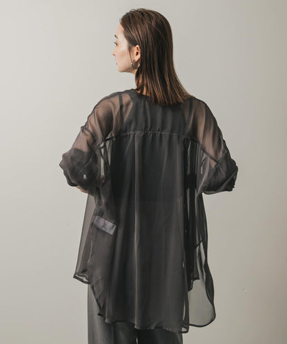 立領香檳色薄紗襯衫