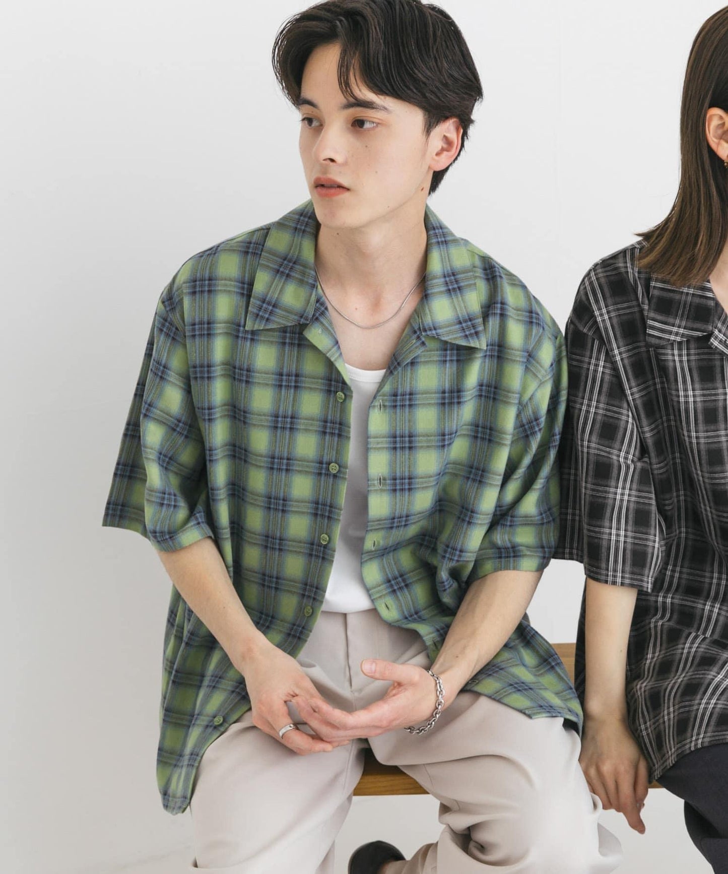 中性漸變格紋短袖襯衫