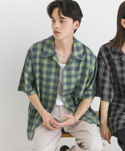 中性漸變格紋短袖襯衫