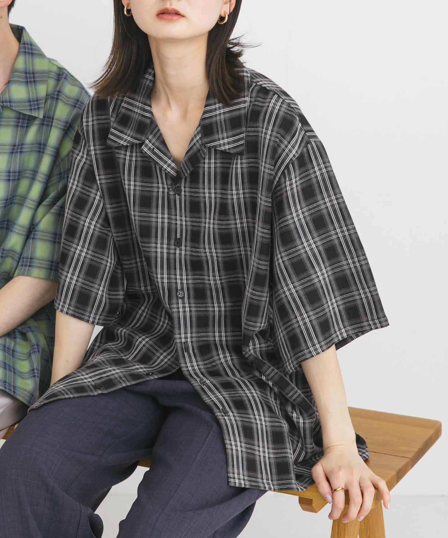 中性漸變格紋短袖襯衫