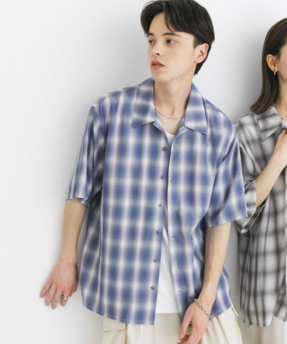 中性漸變格紋短袖襯衫