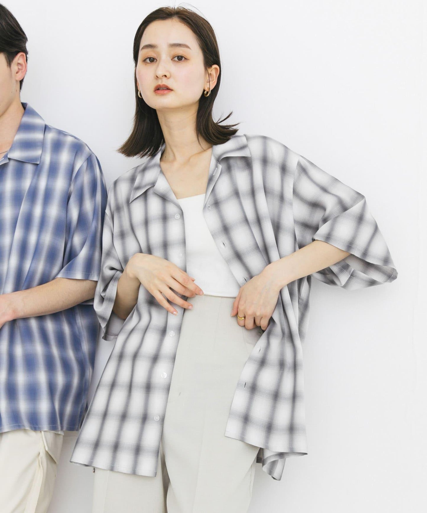 中性漸變格紋短袖襯衫