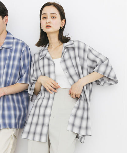 中性漸變格紋短袖襯衫