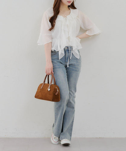 【@reve.perle_企劃】後綁帶荷葉邊喇叭褲