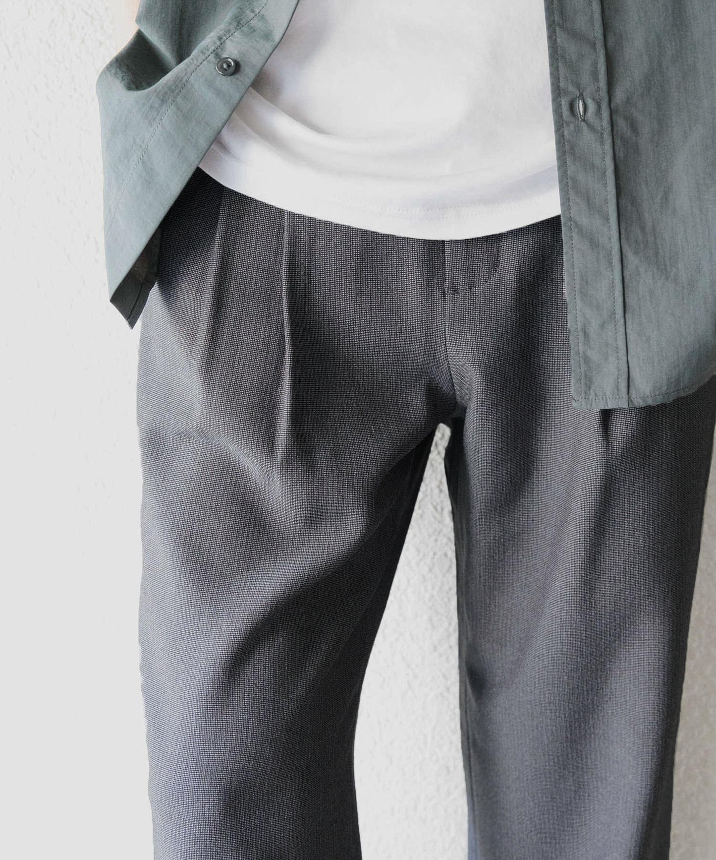 微格紋雙褶寬鬆西裝褲