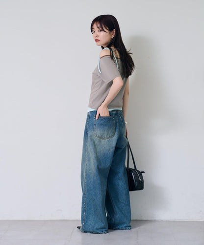 【套裝商品】條紋T恤×吊帶背心套裝