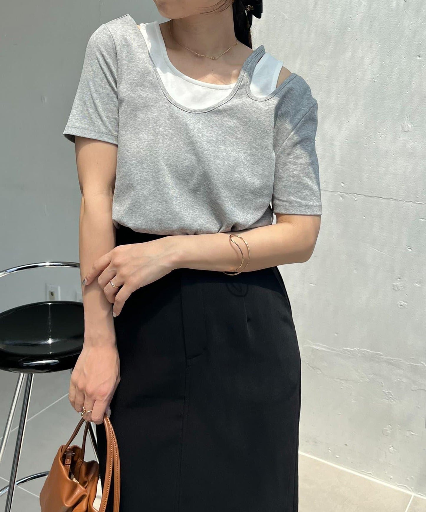 CAPRICIEUX LE'MAGE 拼接不對稱領 T恤