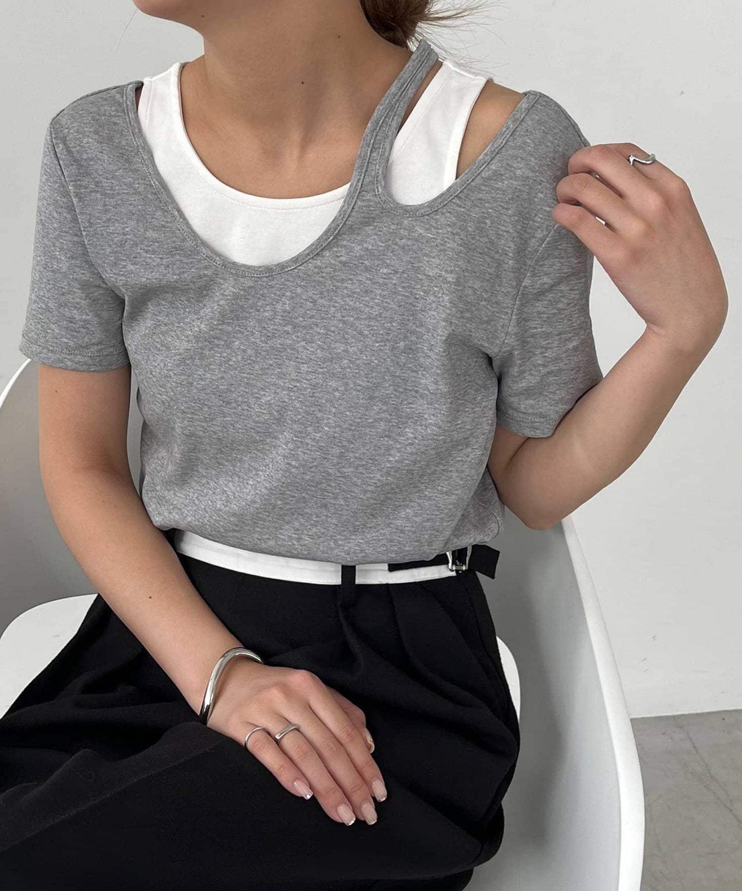 CAPRICIEUX LE'MAGE 拼接不對稱領 T恤