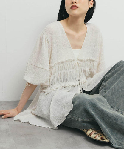 前繫帶蝴蝶結長款上衣