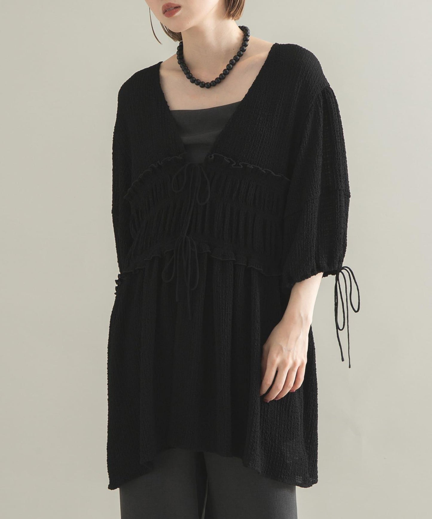 前繫帶蝴蝶結長款上衣