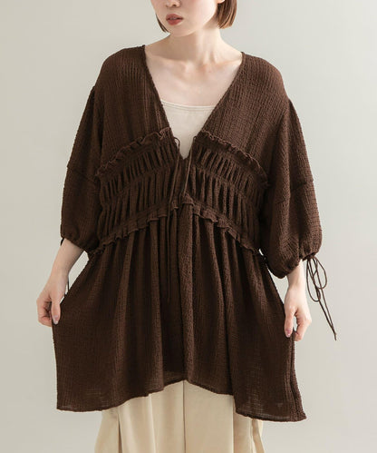 前繫帶蝴蝶結長款上衣