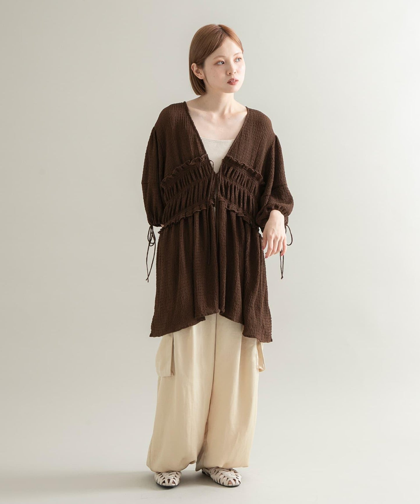 前繫帶蝴蝶結長款上衣