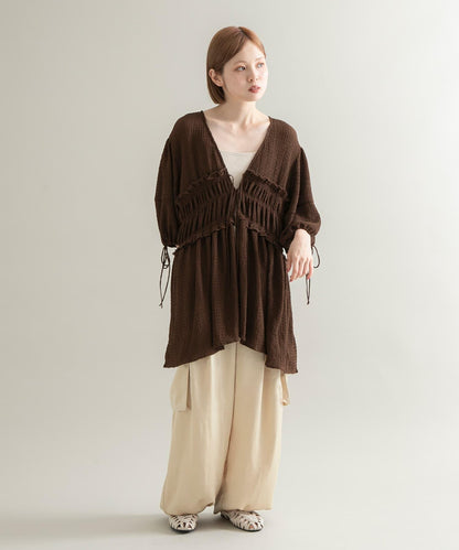 前繫帶蝴蝶結長款上衣