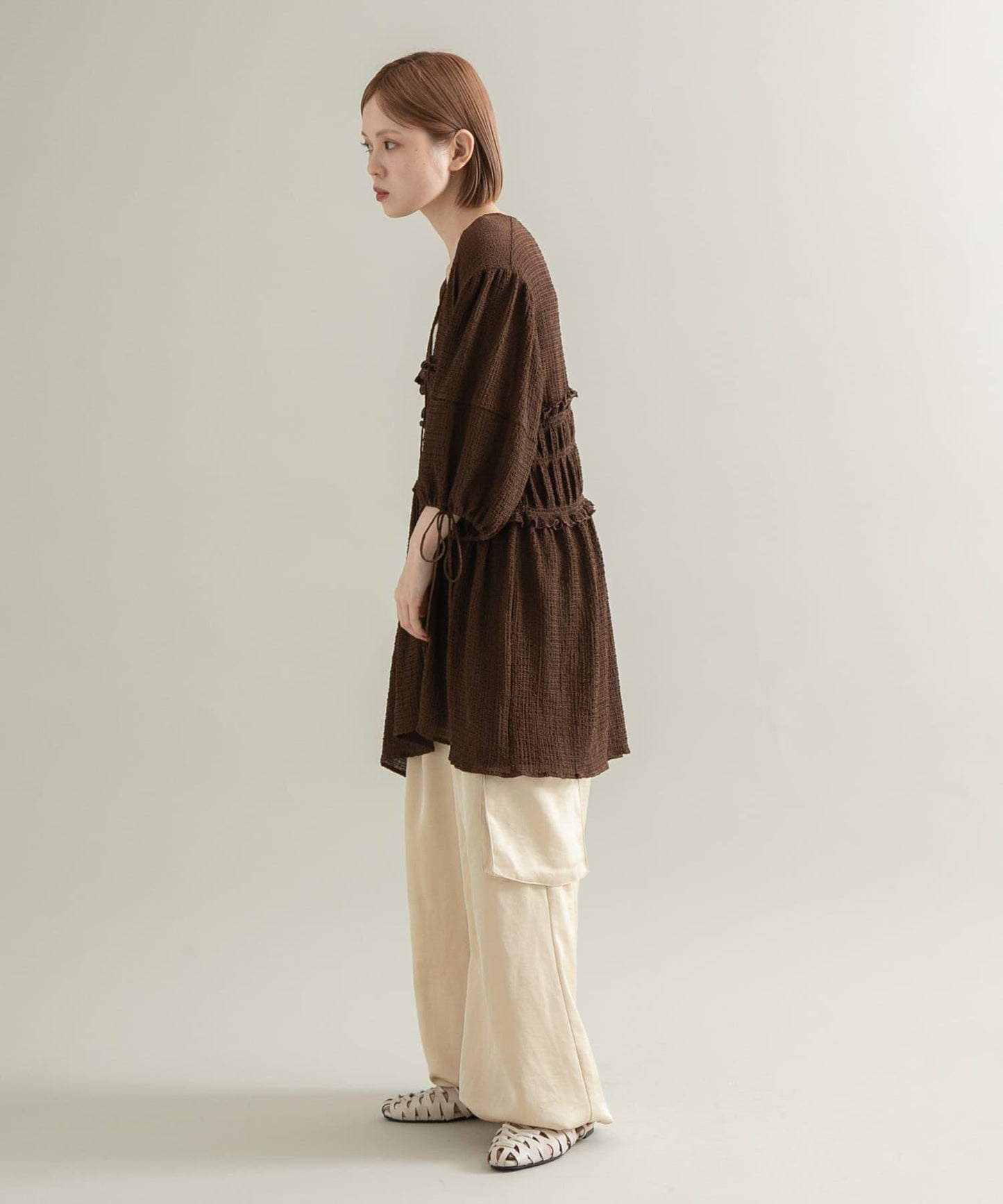 前繫帶蝴蝶結長款上衣