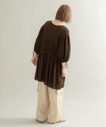 前繫帶蝴蝶結長款上衣