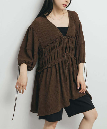 前繫帶蝴蝶結長款上衣